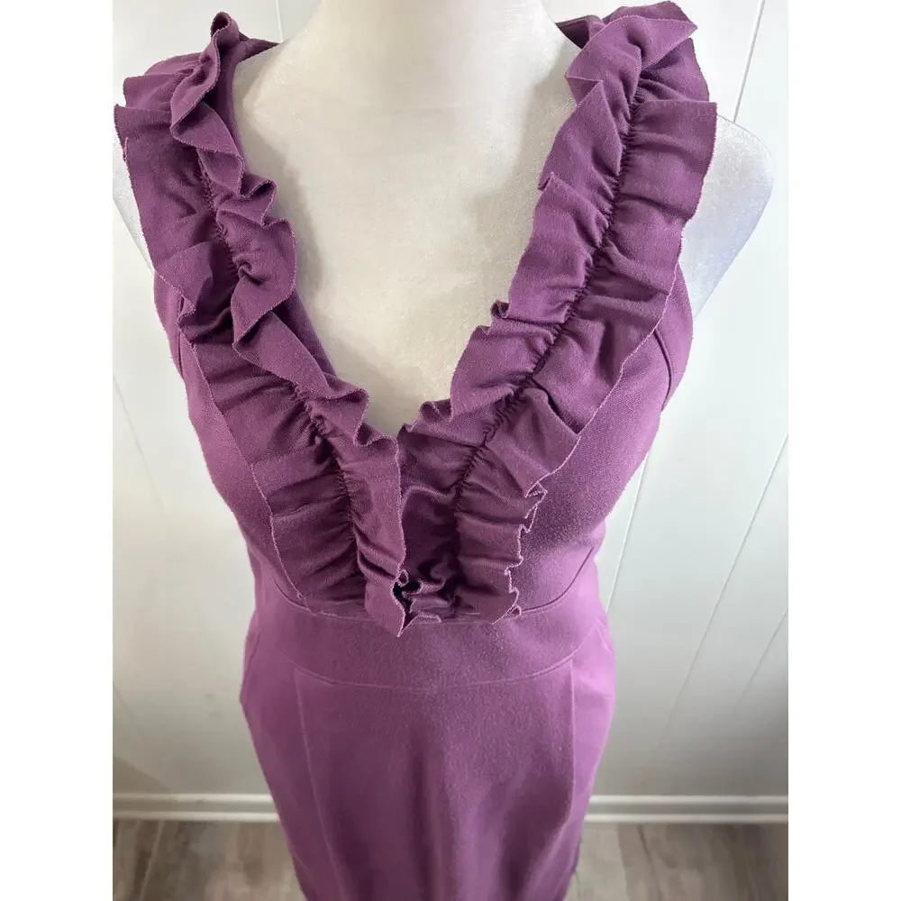 Banana Republic V-Neck Ruffle Brigitte Purple Dress sleeveless stretch Size 2